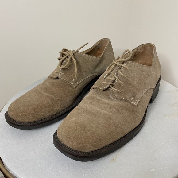 Antica Cuoieria Shoemaker's Mens Suede Tan Oxford Shoes Sz 9 Made in Italy - Picture 1 of 9